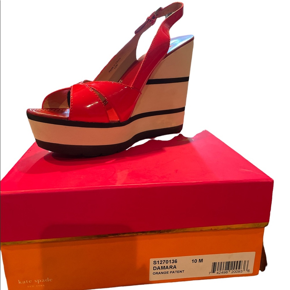 Kate Spade Damara wedge orange (looks more tomato red) patent